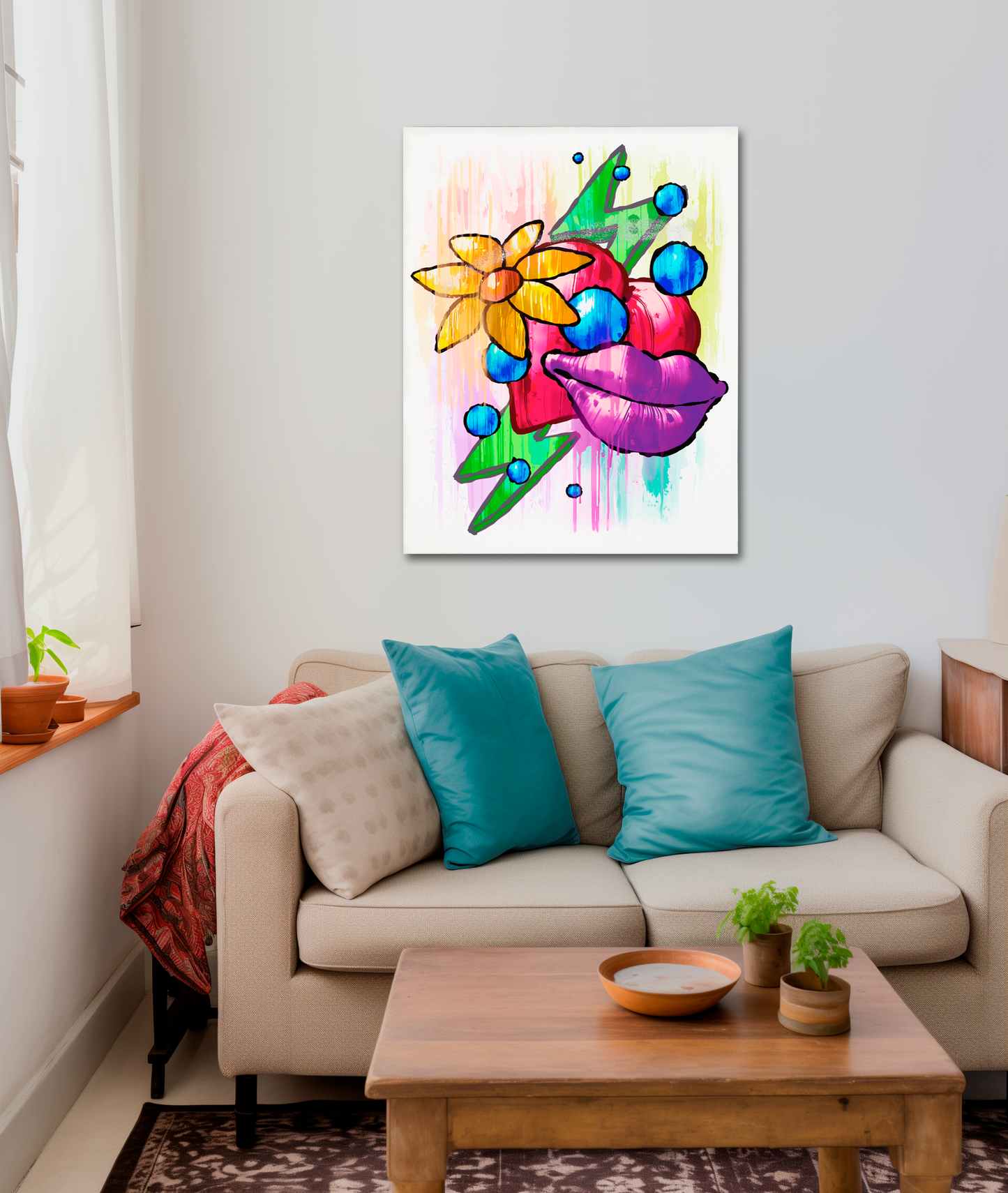 Red Heart Yellow Flower Purple Lips