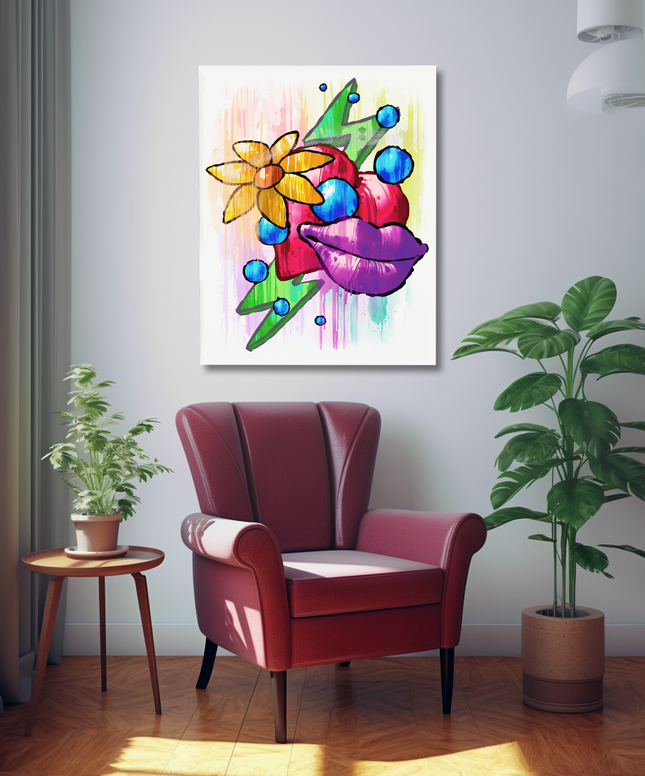 Red Heart Yellow Flower Purple Lips