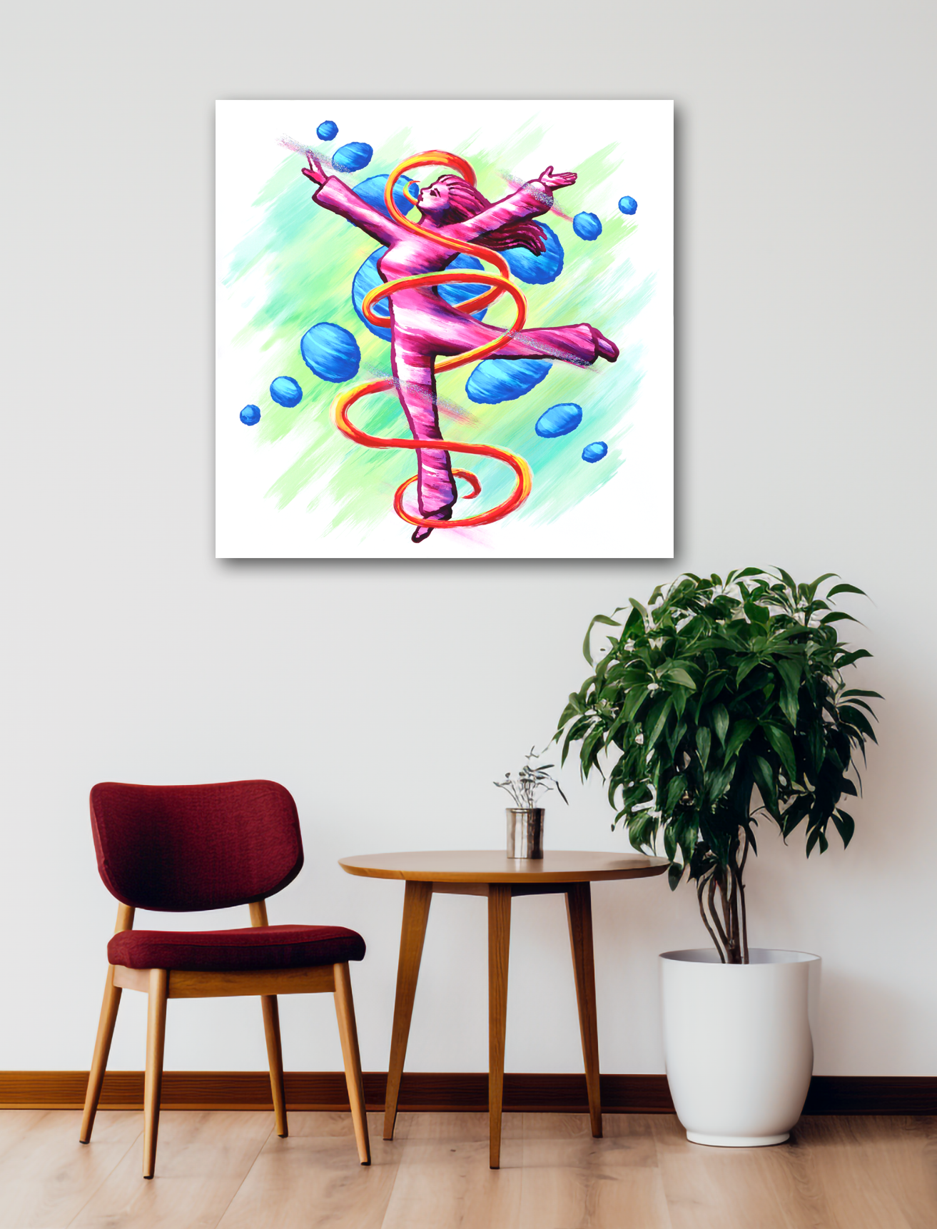 Dancing Woman With Swirlie and Dots