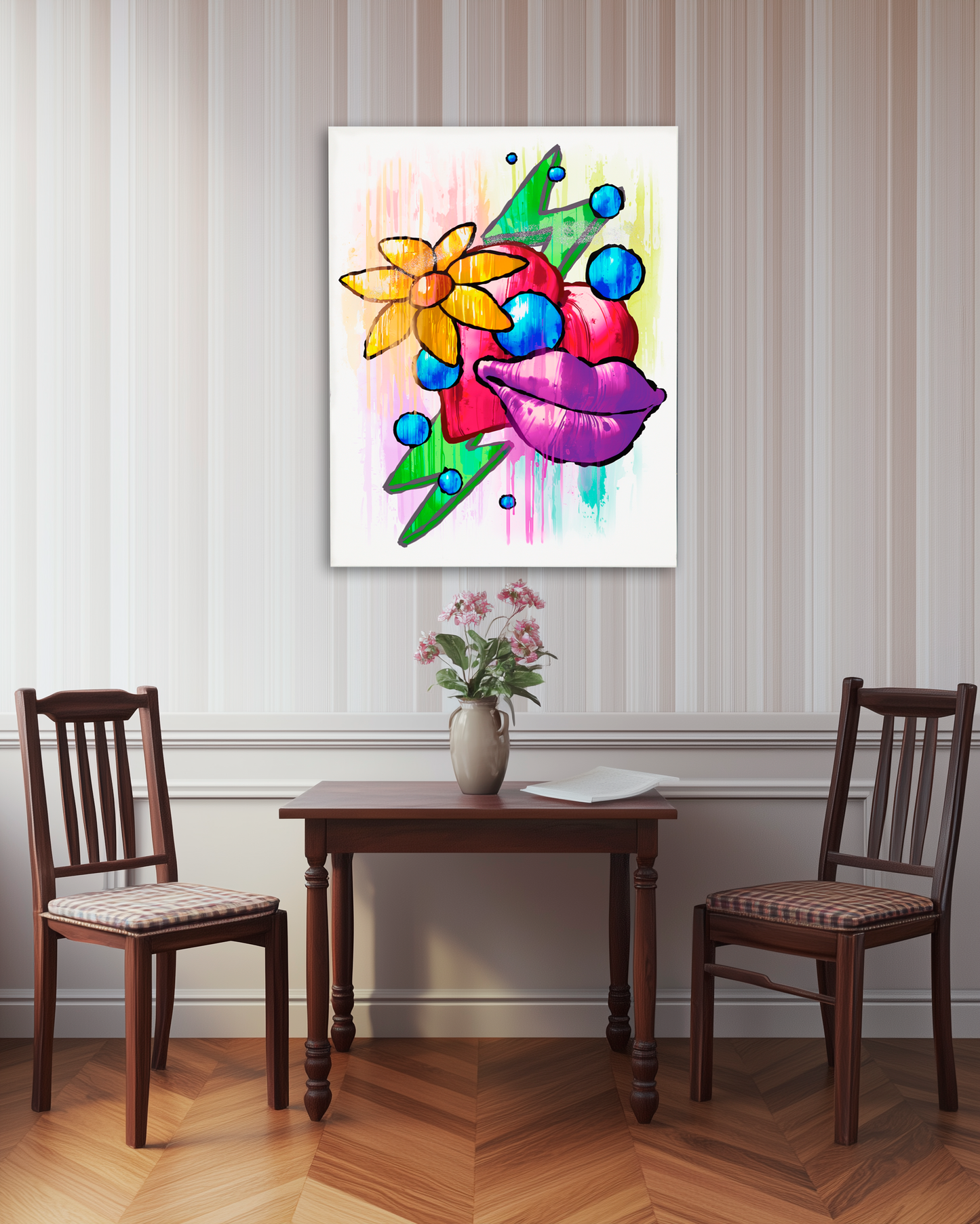 Red Heart Yellow Flower Purple Lips