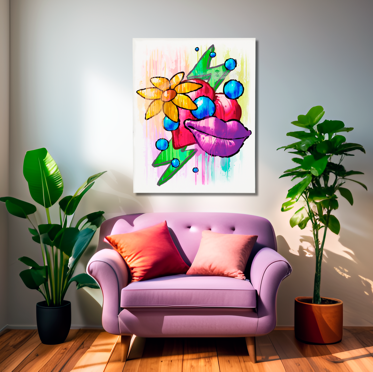 Red Heart Yellow Flower Purple Lips