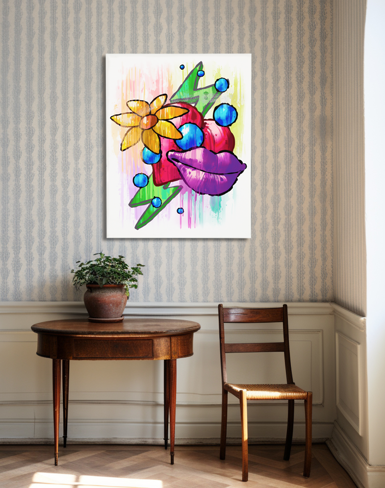 Red Heart Yellow Flower Purple Lips