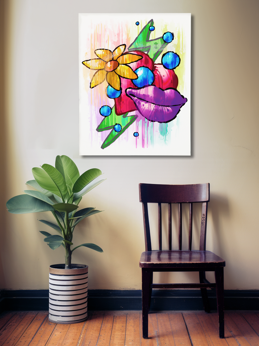 Red Heart Yellow Flower Purple Lips