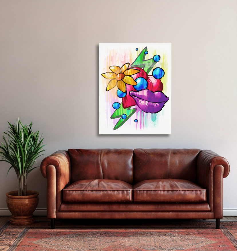 Red Heart Yellow Flower Purple Lips