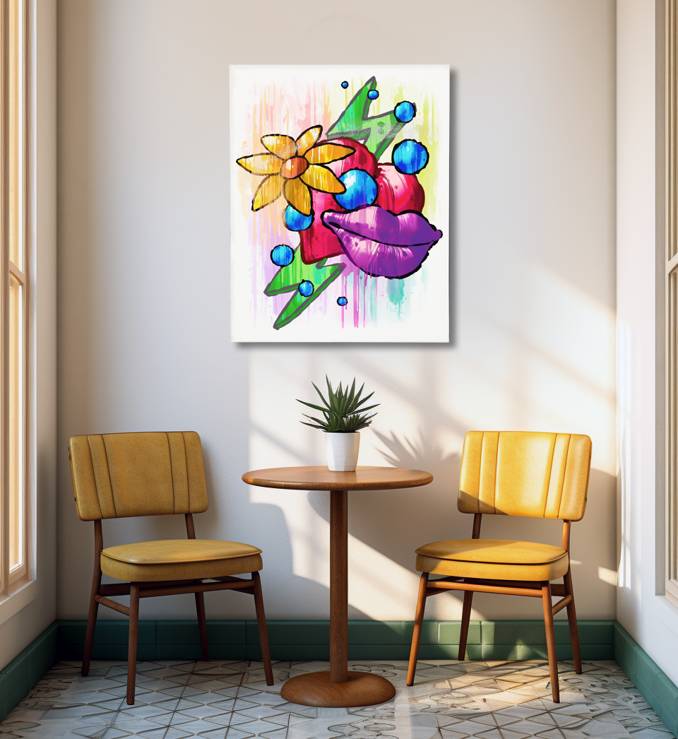 Red Heart Yellow Flower Purple Lips