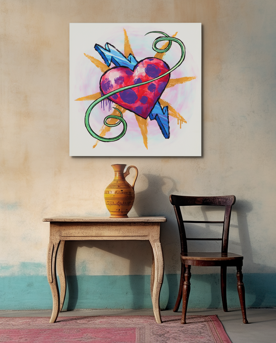 Spotted Heart with Blue Lightning and Green Swirlie