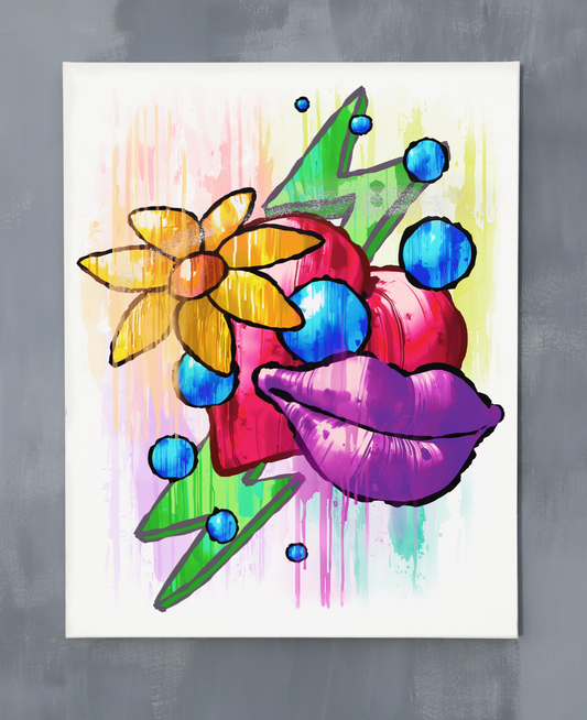 Red Heart Yellow Flower Purple Lips