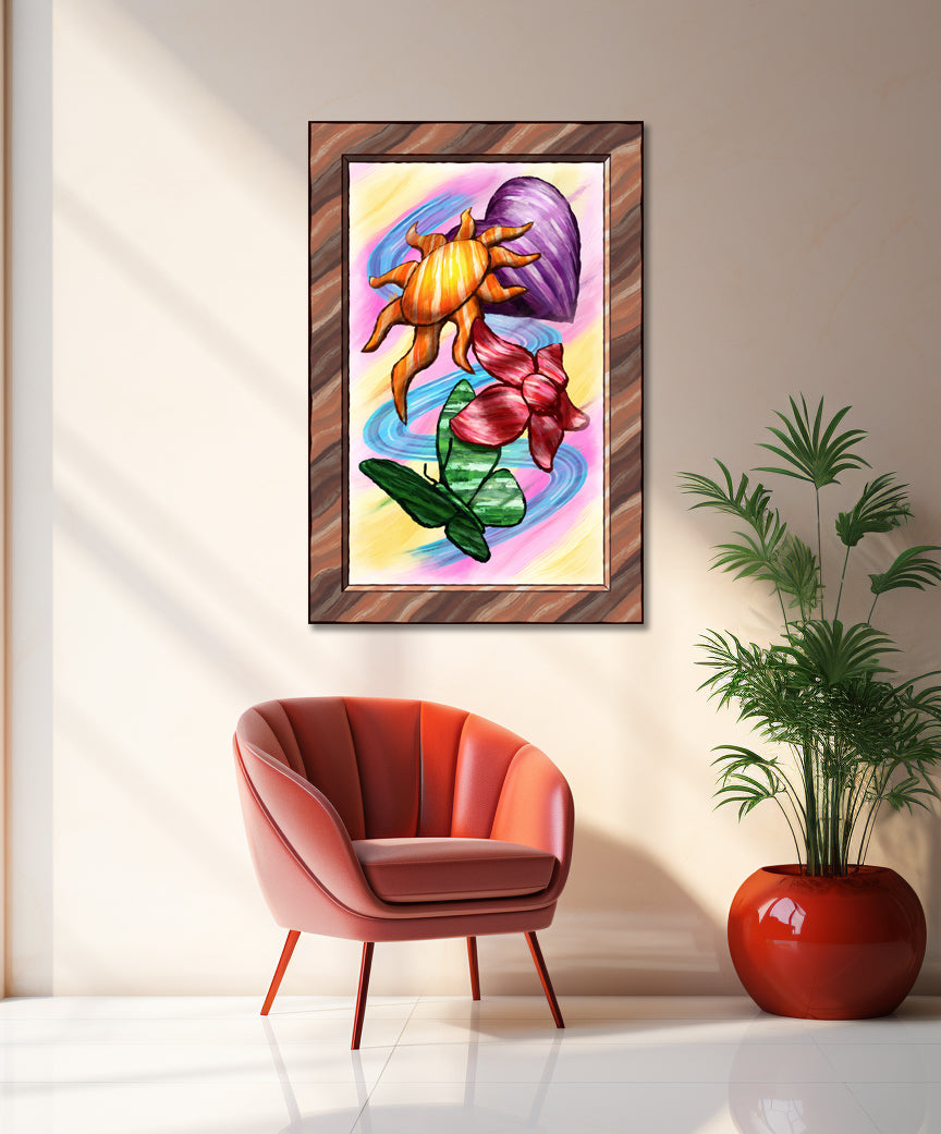 Heart Sun Flower Butterfly - Version 1