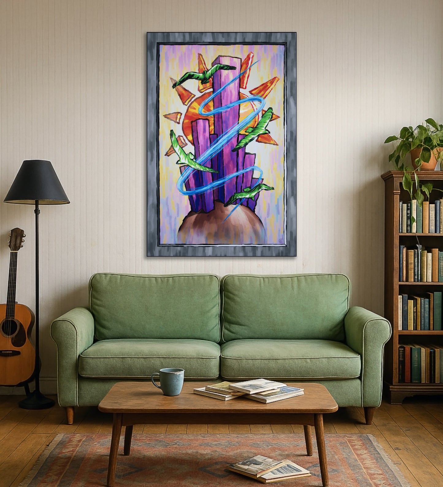 Surreal Cityscape with Birds