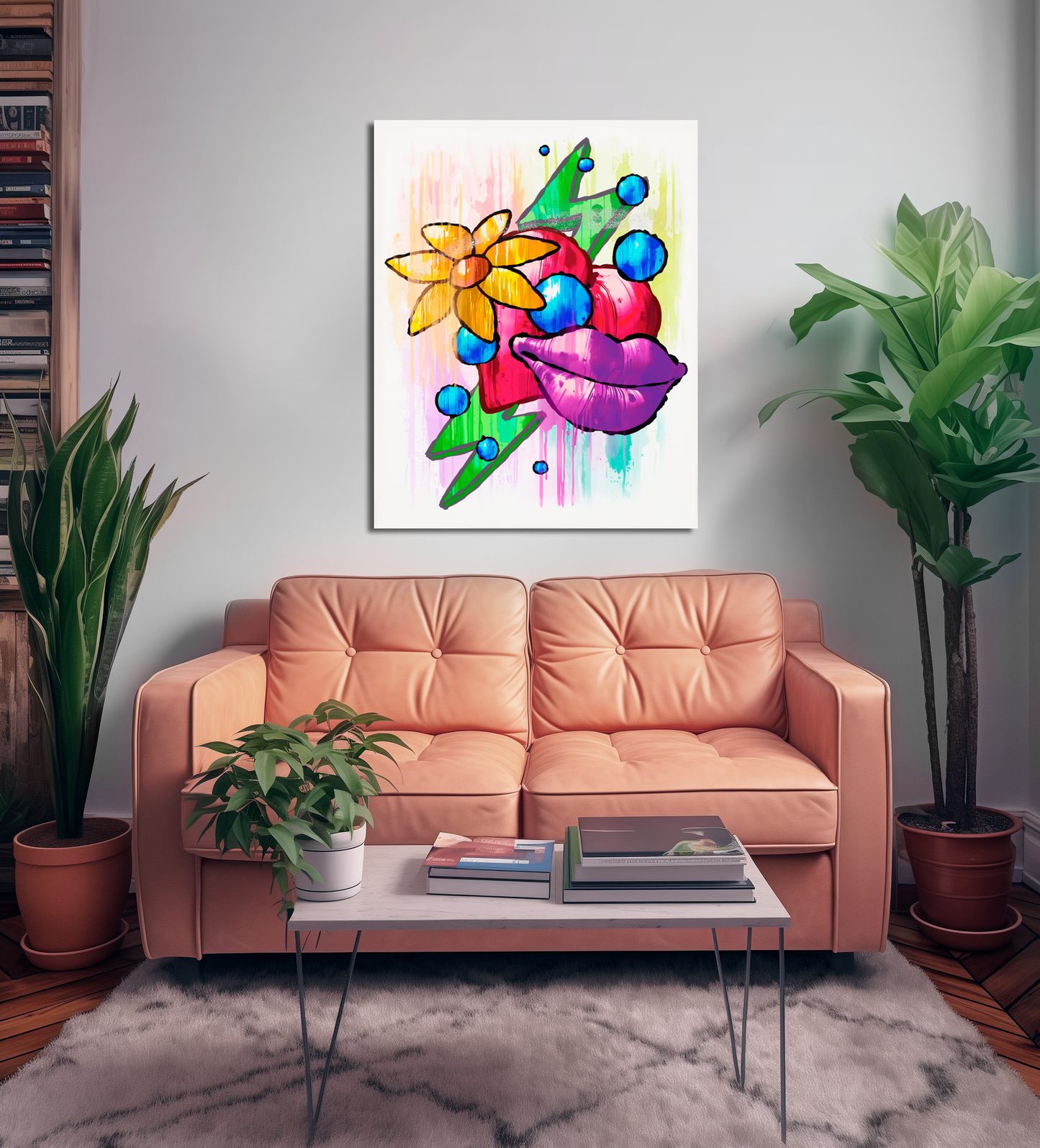 Red Heart Yellow Flower Purple Lips