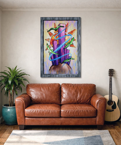 Surreal Cityscape with Birds