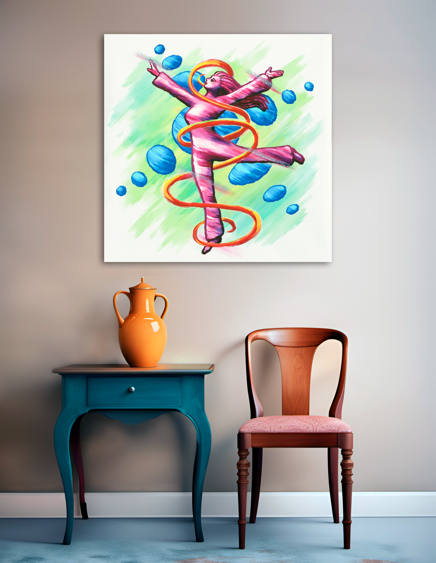 Dancing Woman With Swirlie and Dots