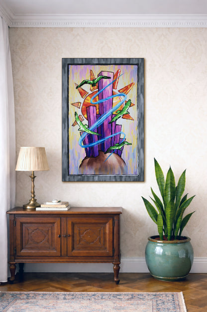 Surreal Cityscape with Birds